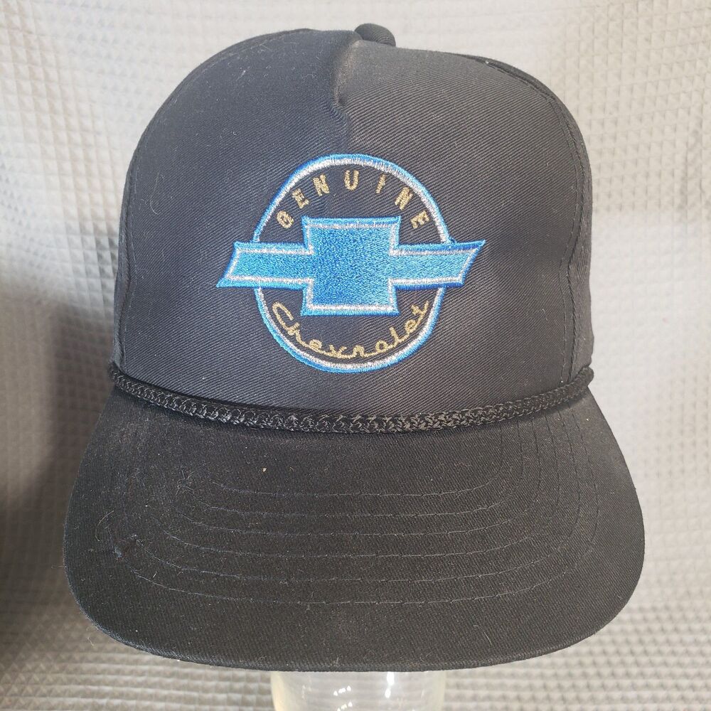 Vintage Genuine Chevrolet Black Rope Hat Snapback Cap Chevy Bowtie Embroidered